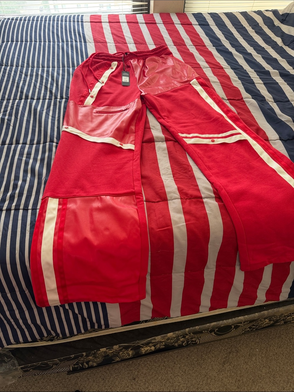 Fashion Nova Red & White Mixed-Media Jogger Pants - Picture 7 of 16